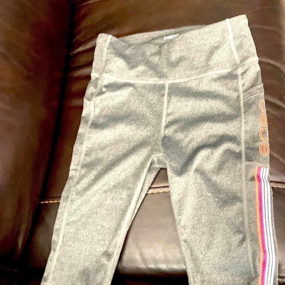 Bebe Sport women’s workout pants, gray Large stripe on one leg
